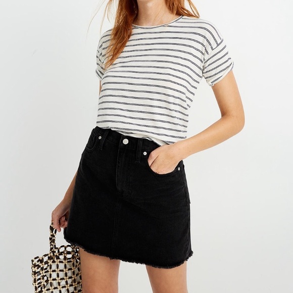 Madewell Dresses & Skirts - Madewell Rigid Denim A Line Skirt Lunar Wash Fluffy Hem Edition Size 27